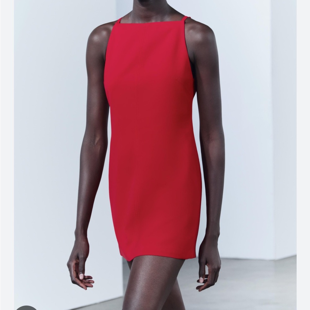 Zara Red Sleeveless Crepe Dress